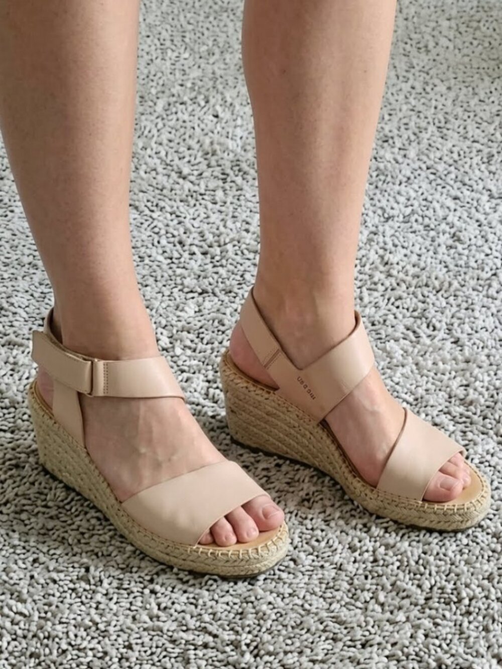Franco Sarto Open Toe Summer Jute Pattern Wedge Heels In Nude Color Size 8.5